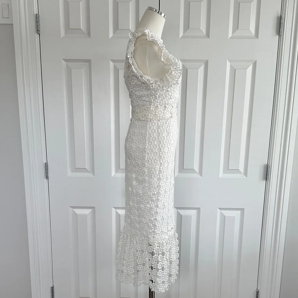 Petal & Pup White Crochet Overlay High Neck Bridal Rehersal Midi Dress Size 0 - Picture 10 of 17